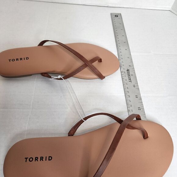 7W Extra Wide Width Brown Cross Toe Ring Sandal Cushion Torrid Flip Flop Cognac - Picture 10 of 10